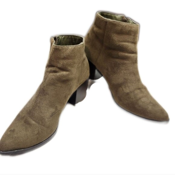 Just Fabulous brown/deep olive green ankle boots, 2.5" heel, side zipper, 8.5 - Picture 1 of 6